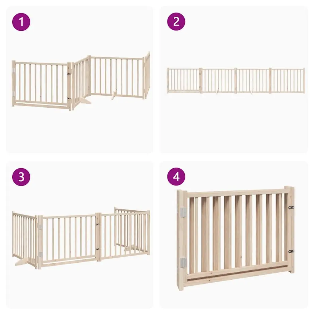 Dog Gate Foldable 4 Panels 320cm Solid Wood Fir Pet Safety Barrier Door Lock