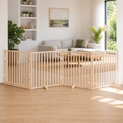 4-Panel Dog Gate with Door - 320 cm Foldable Solid Wood