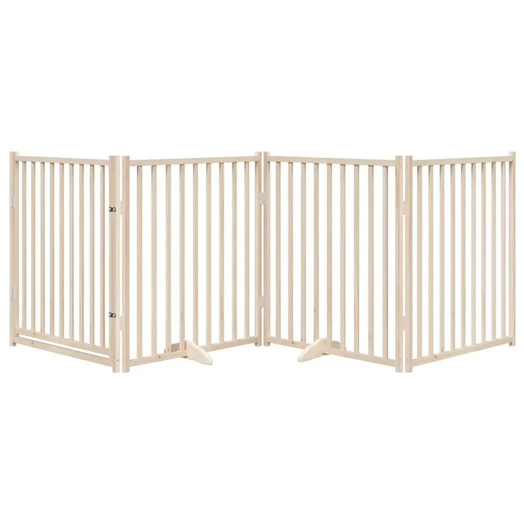 Dog Gate Foldable 4 Panels with Door Solid Wood Pet Safety Barrier Playpen