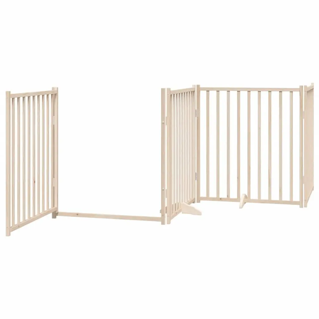 Dog Gate Foldable 4 Panels with Door Solid Wood Pet Safety Barrier Playpen