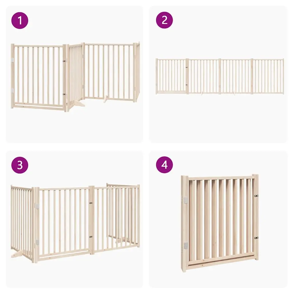 Dog Gate Foldable 4 Panels with Door Solid Wood Pet Safety Barrier Playpen
