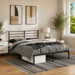 Metal Bed Frame 150x200 cm Black - Sturdy Construction