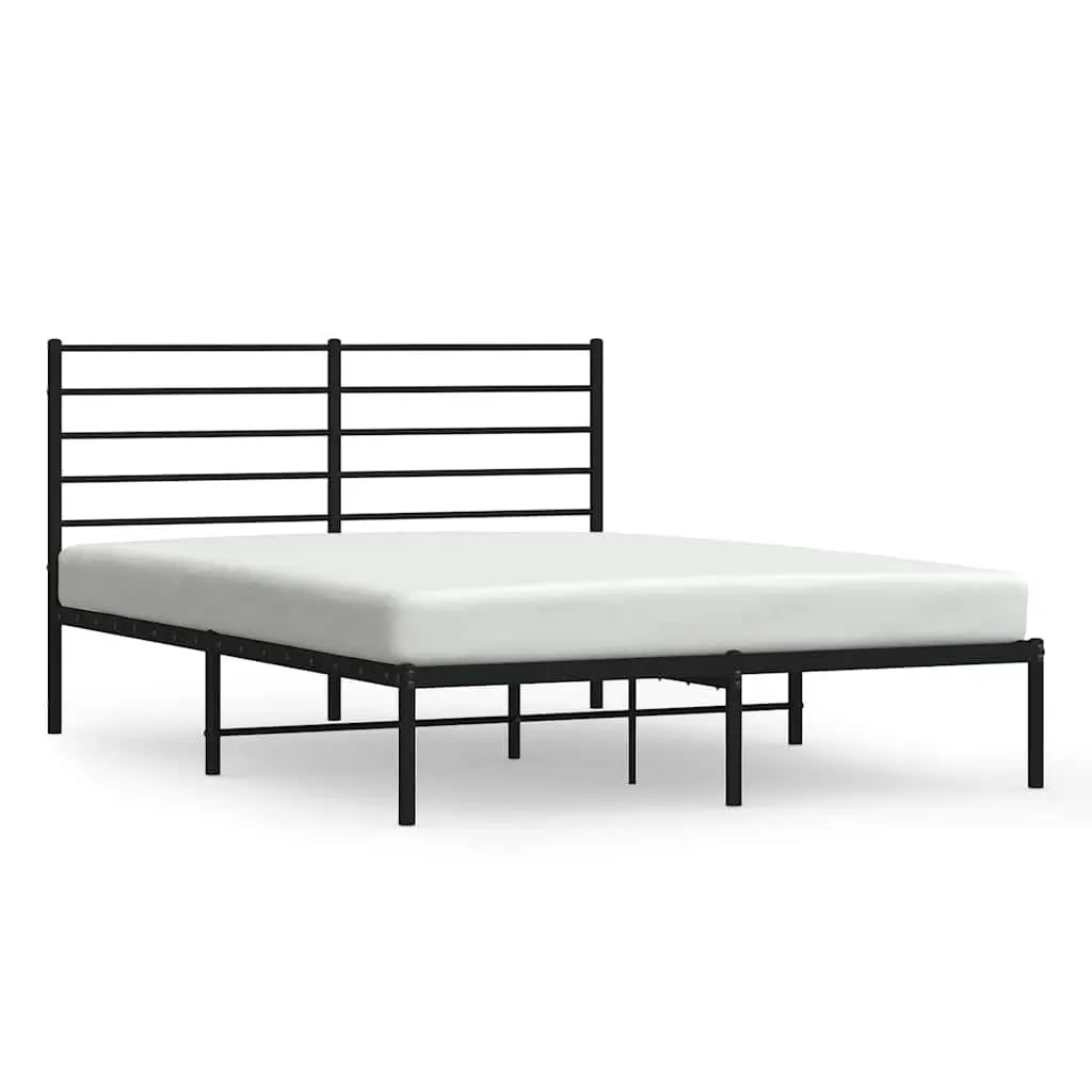 Metal Bed Frame 150x200 cm Black with Headboard Slatted Base Bedroom Furniture