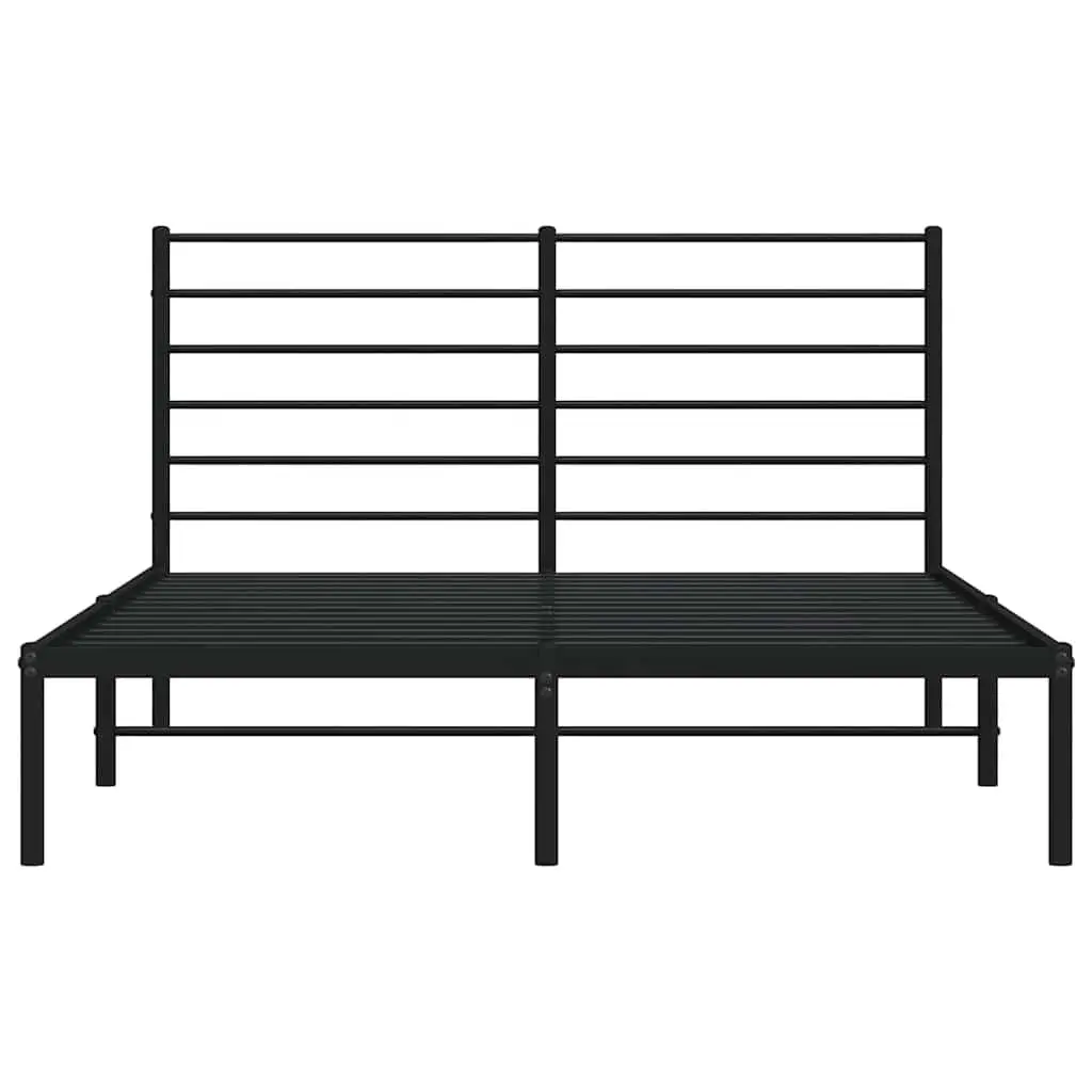 Metal Bed Frame 150x200 cm Black with Headboard Slatted Base Bedroom Furniture
