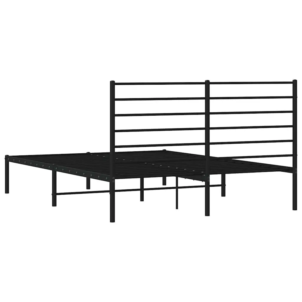 Metal Bed Frame 150x200 cm Black with Headboard Slatted Base Bedroom Furniture