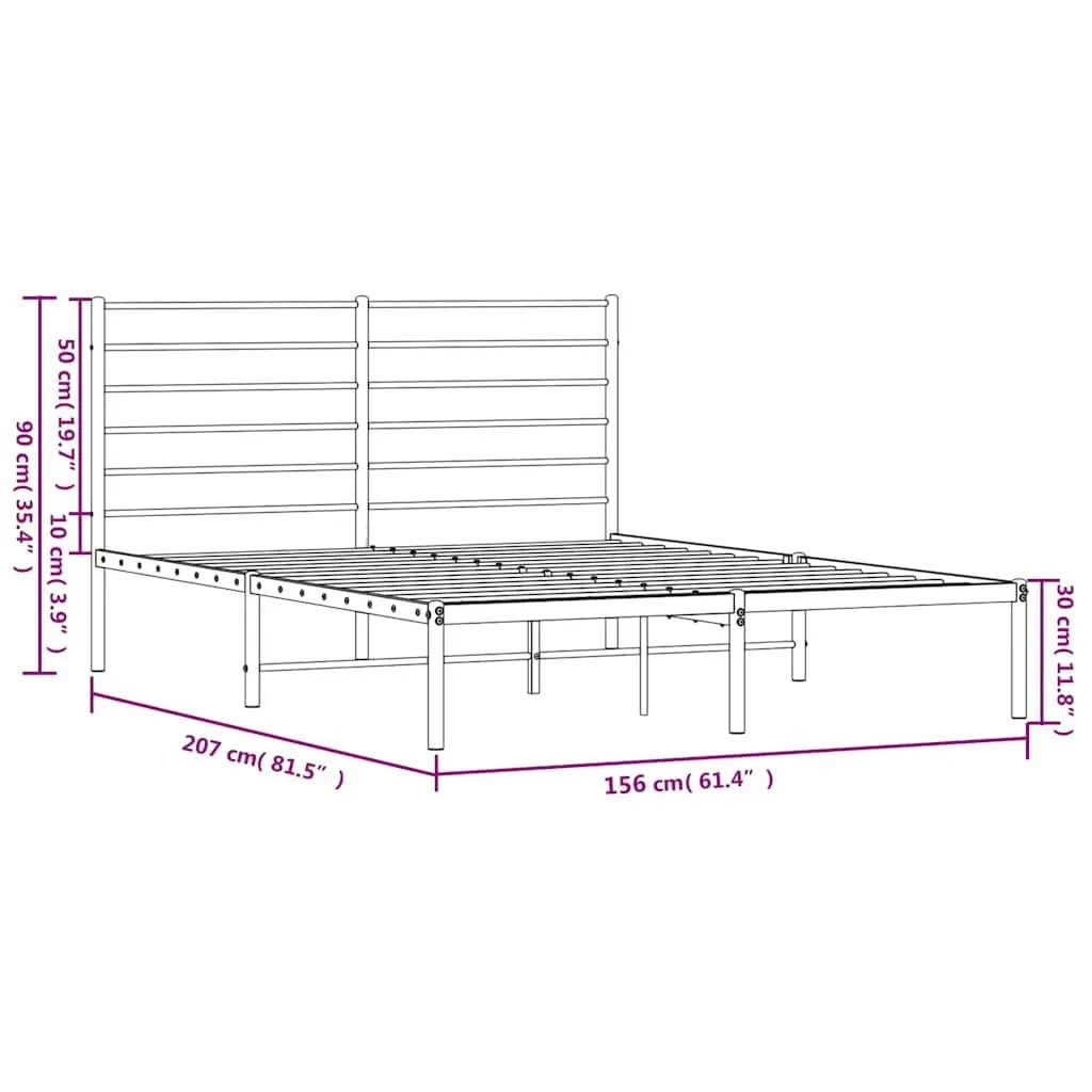 Metal Bed Frame 150x200 cm Black with Headboard Slatted Base Bedroom Furniture