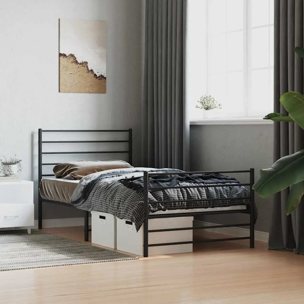 Metal Bed Frame King Single 107x203 cm Black Footboard Bedroom Furniture