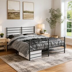 Metal Bed Frame Specifications: 150x200 cm, Black