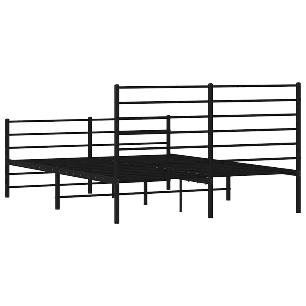 Metal Bed Frame 150x200 cm Black Footboard Slatted Base Bedroom Furniture