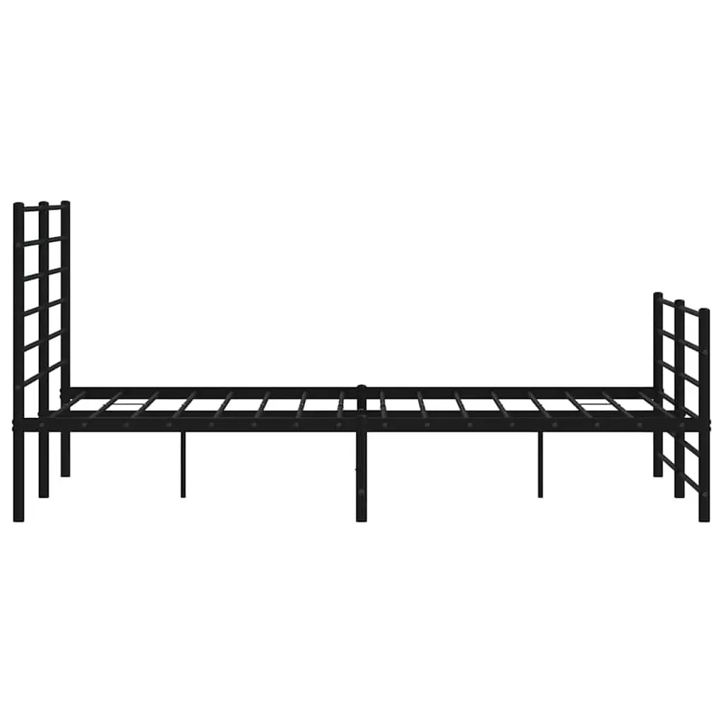 Metal Bed Frame 150x200 cm Black Footboard Slatted Base Bedroom Furniture