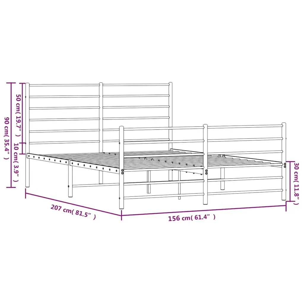 Metal Bed Frame 150x200 cm Black Footboard Slatted Base Bedroom Furniture