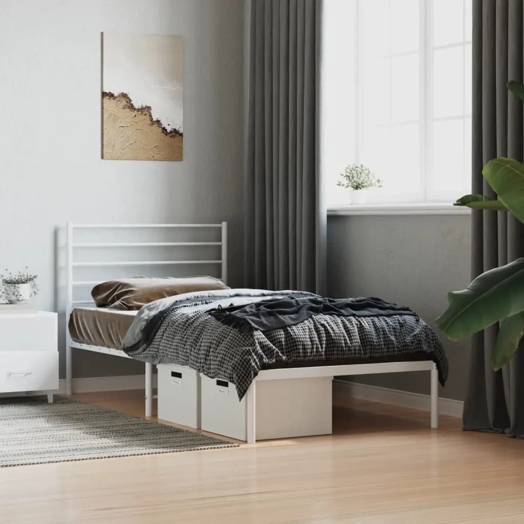 Metal Bed Frame King Single 107x203cm Bedroom Furniture Headboard White