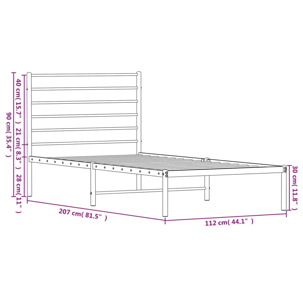 Metal Bed Frame King Single 107x203cm Bedroom Furniture Headboard White