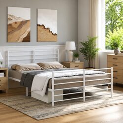 Metal Bed Frame Dimensions 135x190 cm, White Steel Construction