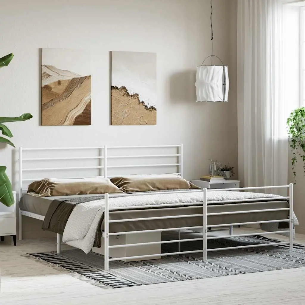 Metal Bed Frame King Size Bedroom 183x203 cm White