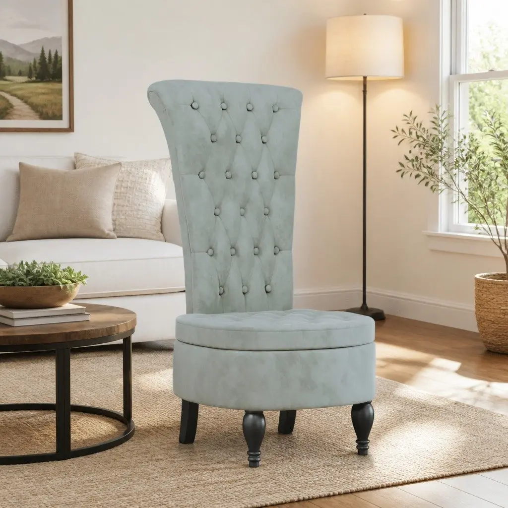 High Back Armchair Living Room Light Grey Velvet