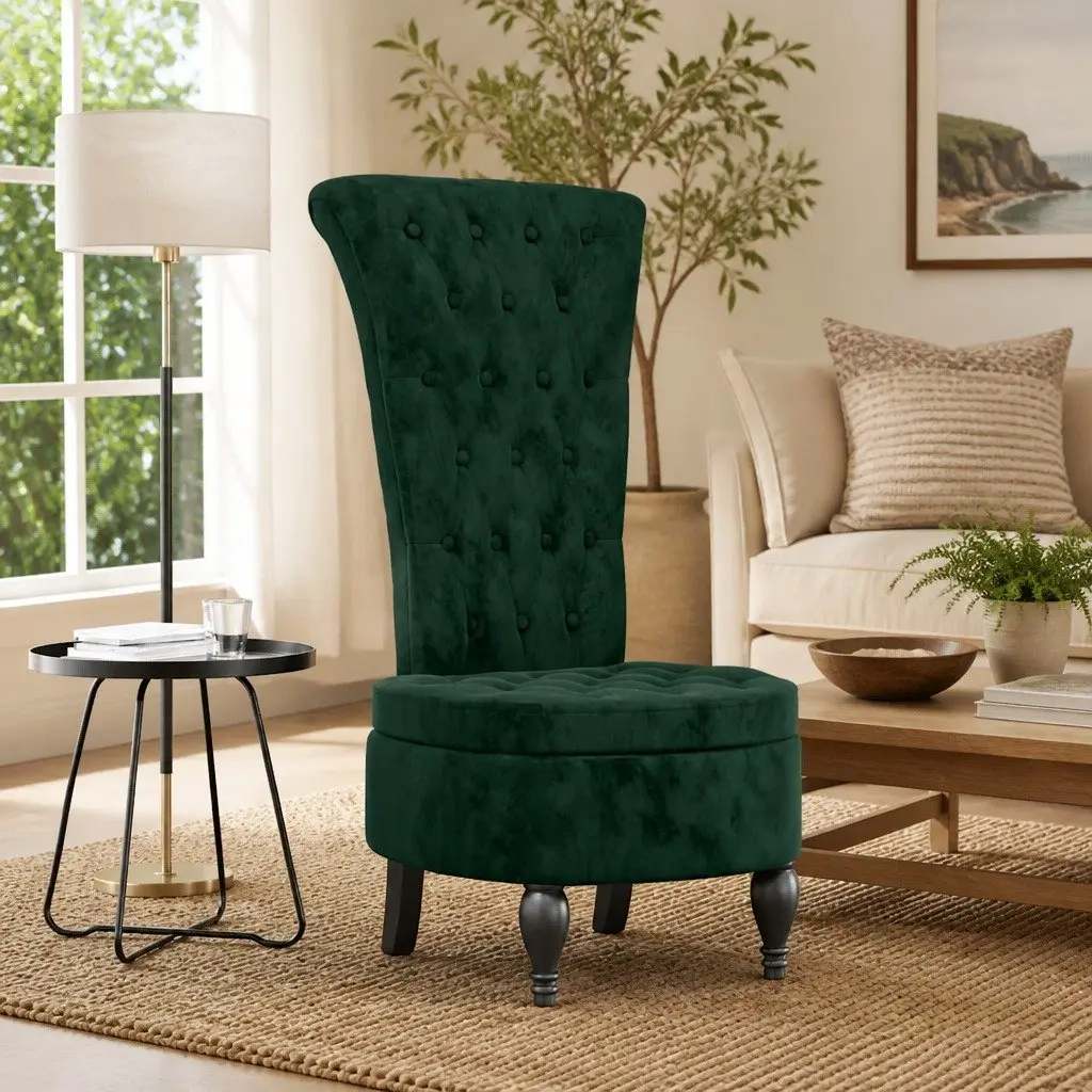High Back Accent Chair Living Room Dark Green Velvet