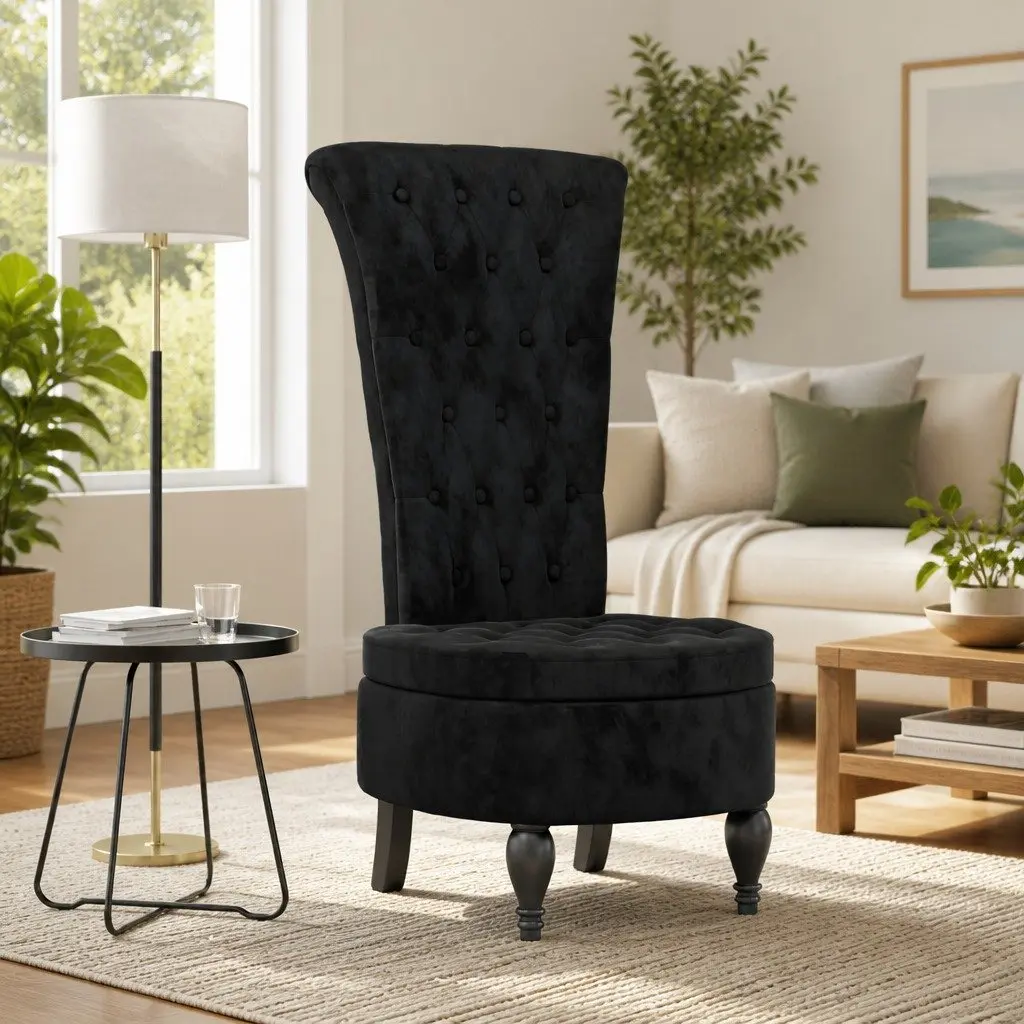 High Back Arm Chair for Living Room Office Black Velvet