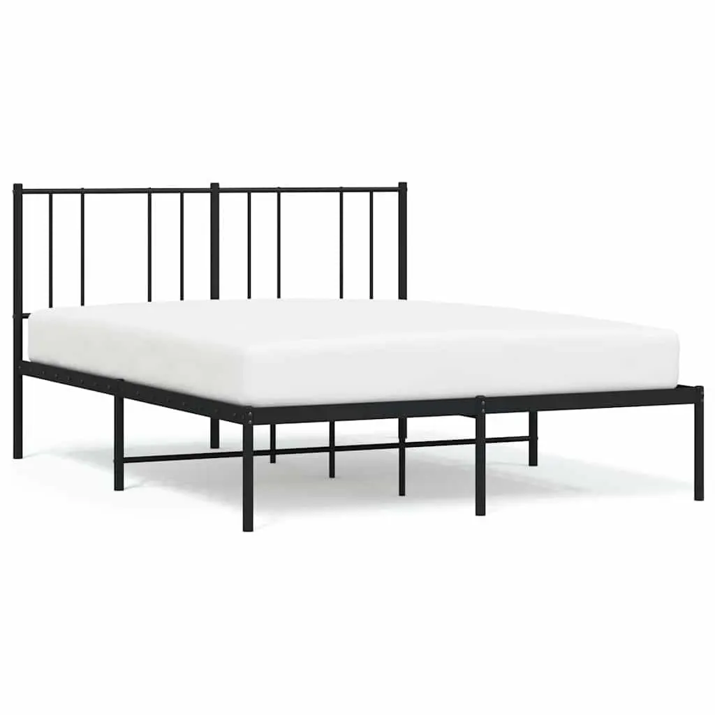 Metal Bed Frame 135x190 cm with Headboard Slatted Base Black Bedroom Furniture