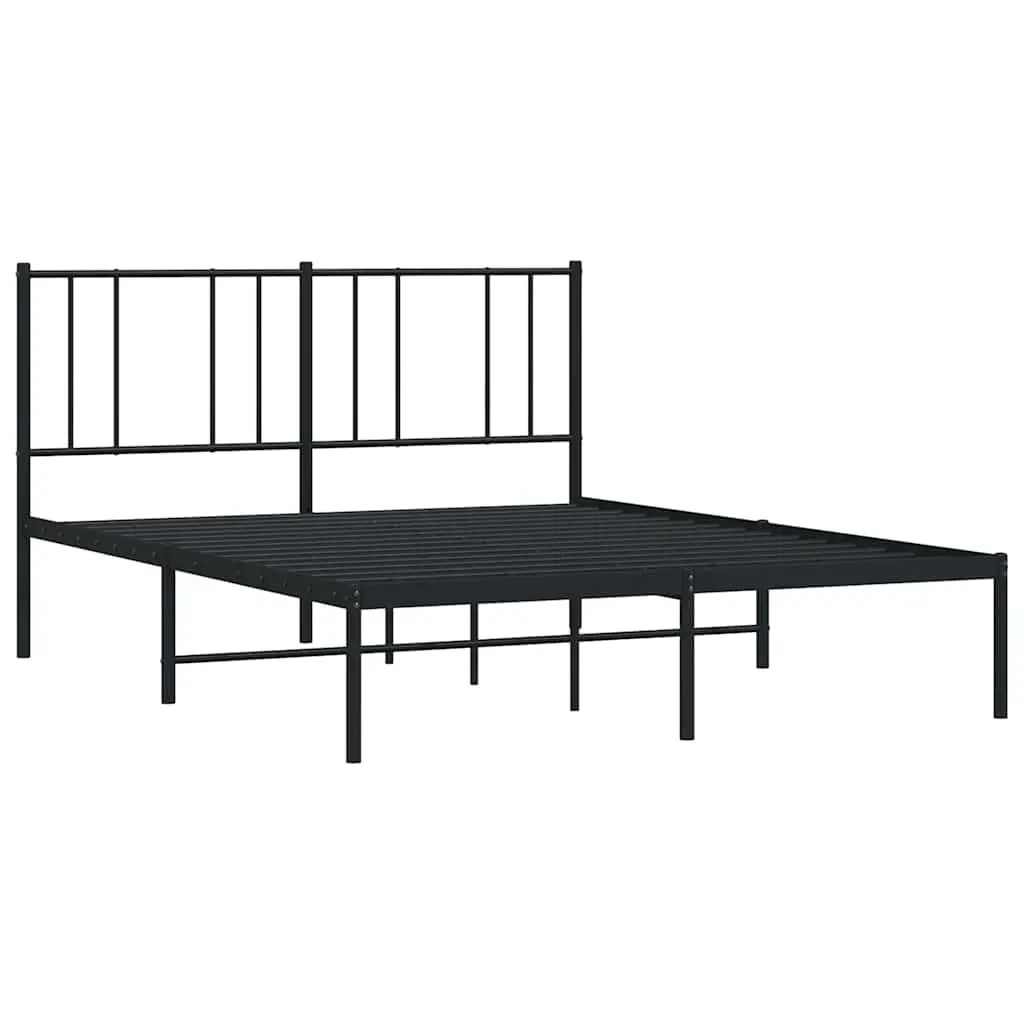 Metal Bed Frame 135x190 cm with Headboard Slatted Base Black Bedroom Furniture
