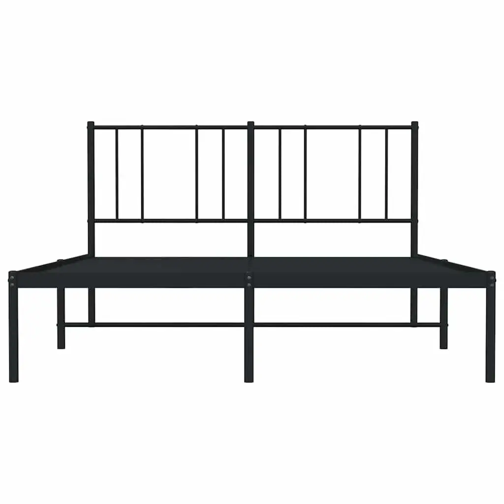 Metal Bed Frame 135x190 cm with Headboard Slatted Base Black Bedroom Furniture