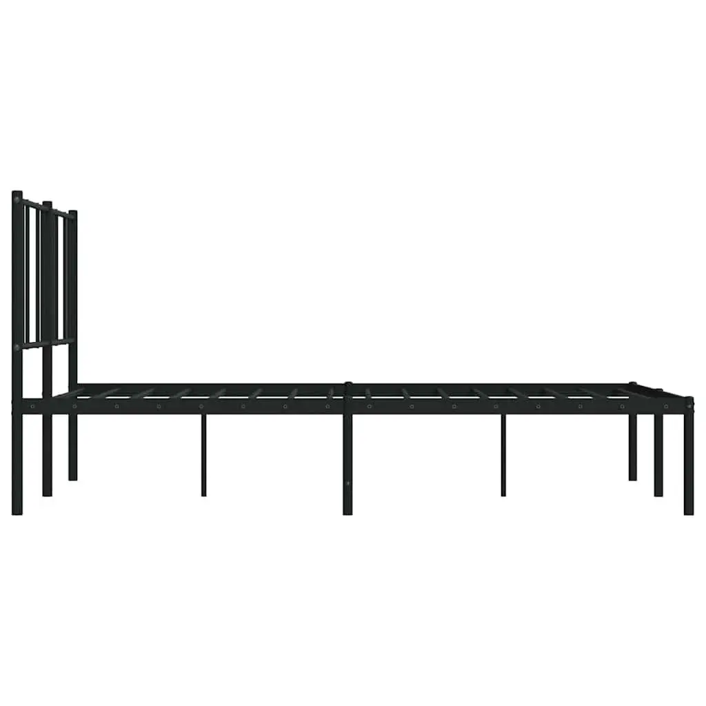 Metal Bed Frame 135x190 cm with Headboard Slatted Base Black Bedroom Furniture