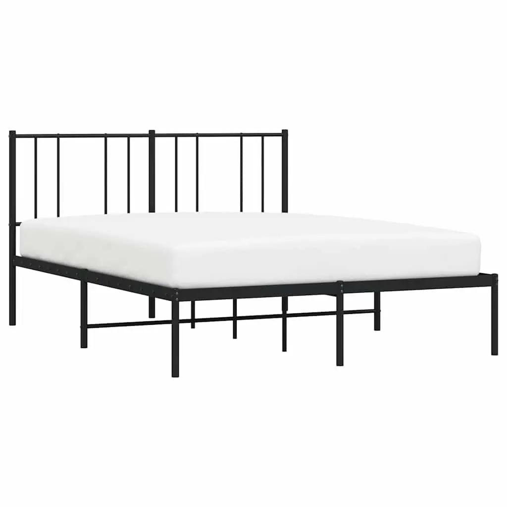 Metal Bed Frame 135x190 cm with Headboard Slatted Base Black Bedroom Furniture