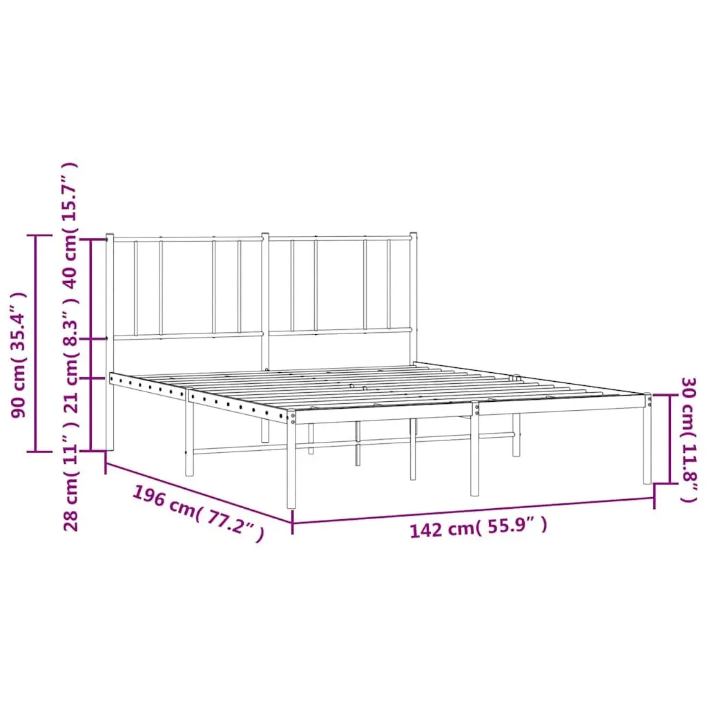 Metal Bed Frame 135x190 cm with Headboard Slatted Base Black Bedroom Furniture