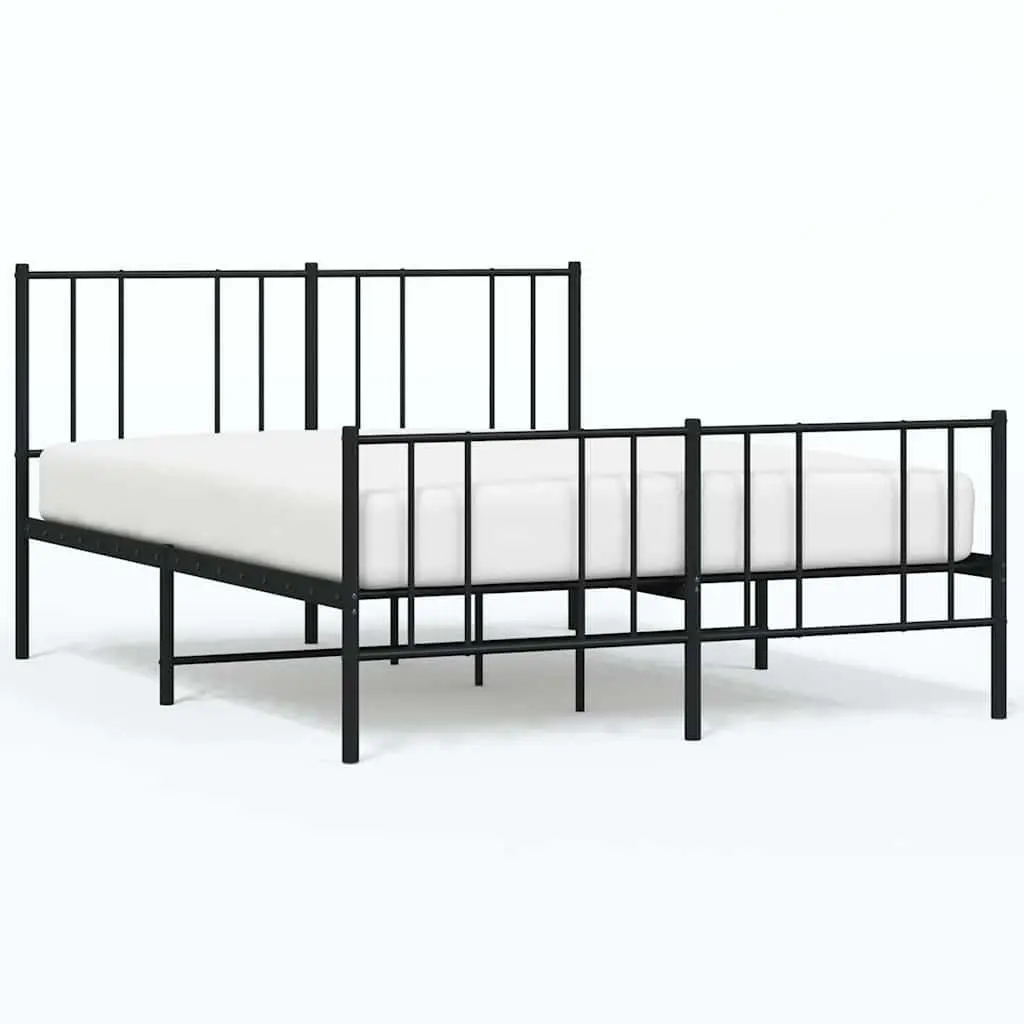 Metal Bed Frame 135x190 cm with Footboard Slatted Base Black Bedroom Furniture