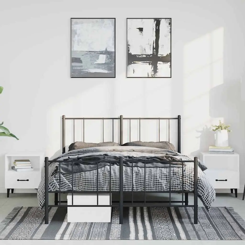 Metal Bed Frame 135x190 cm with Footboard Slatted Base Black Bedroom Furniture