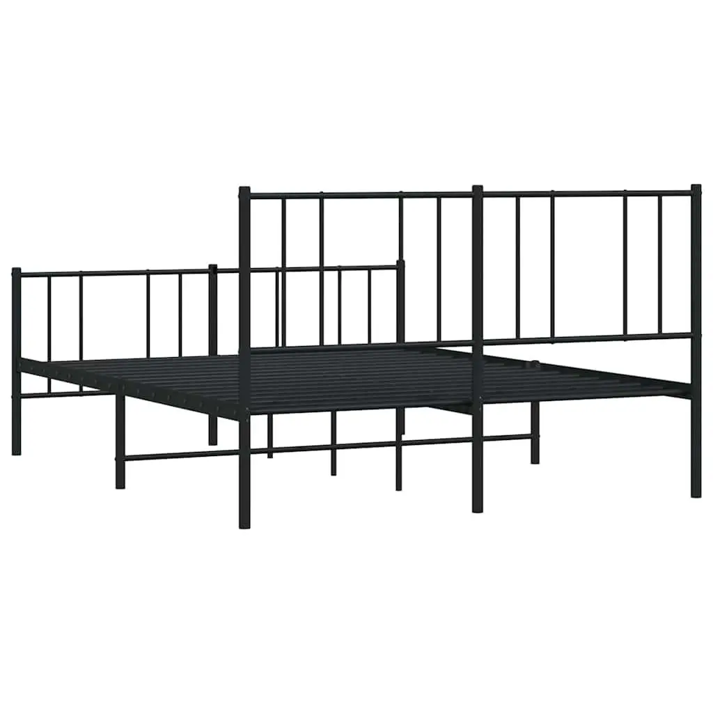 Metal Bed Frame 135x190 cm with Footboard Slatted Base Black Bedroom Furniture