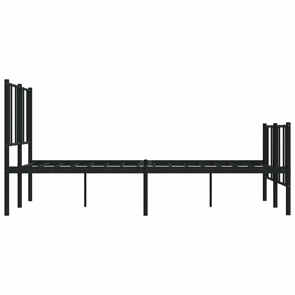 Metal Bed Frame 135x190 cm with Footboard Slatted Base Black Bedroom Furniture