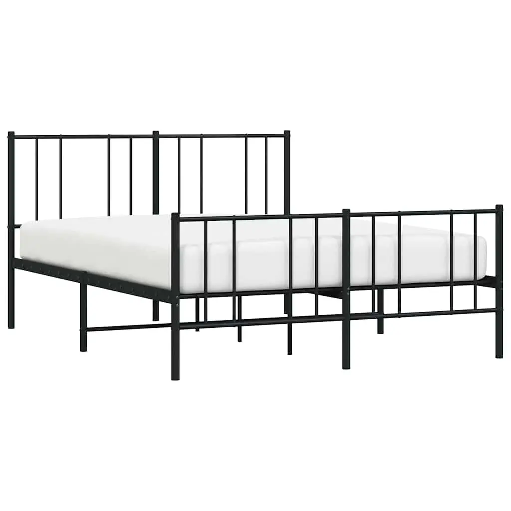 Metal Bed Frame 135x190 cm with Footboard Slatted Base Black Bedroom Furniture