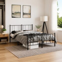 Metal Bed Frame with Footboard, 150x200 cm Dimensions