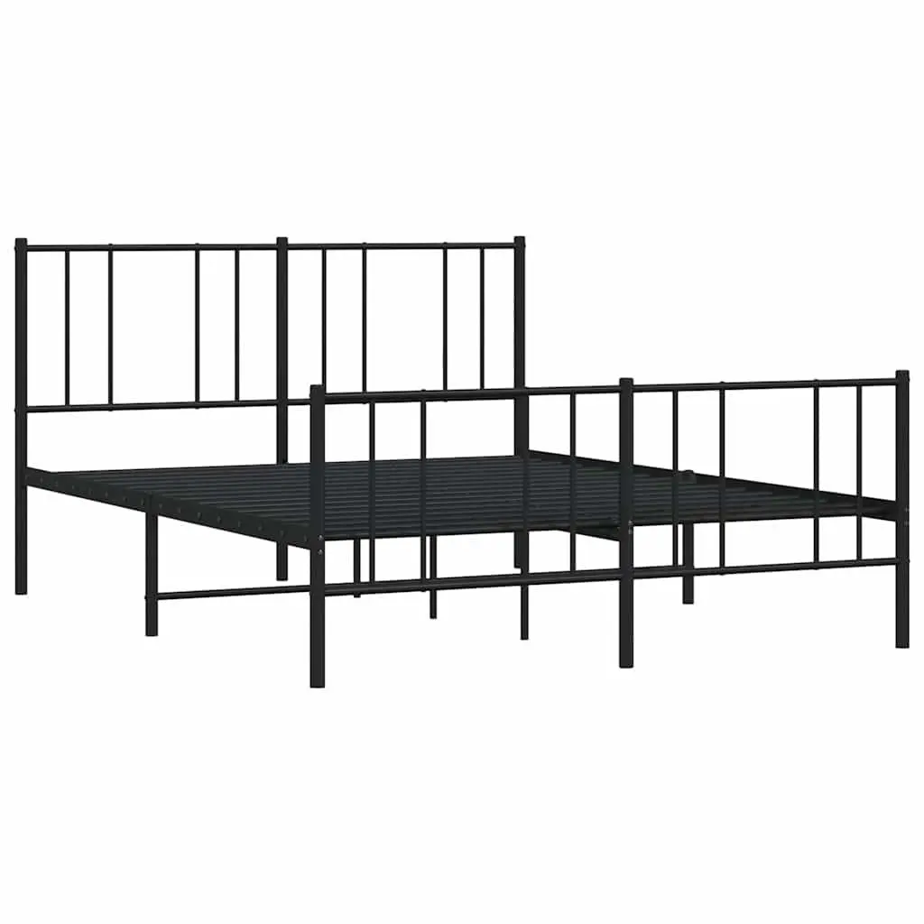 Metal Bed Frame 150x200 cm with Footboard Slatted Base Black Bedroom Furniture