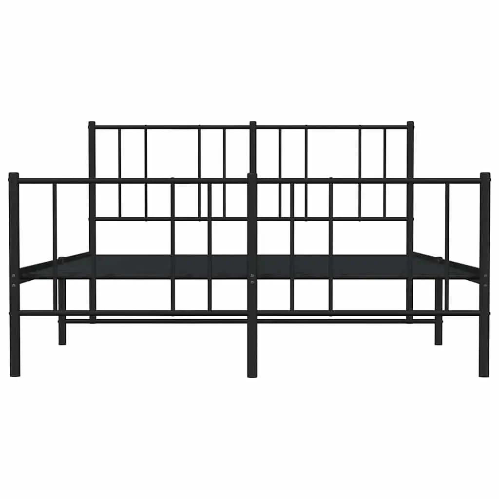 Metal Bed Frame 150x200 cm with Footboard Slatted Base Black Bedroom Furniture