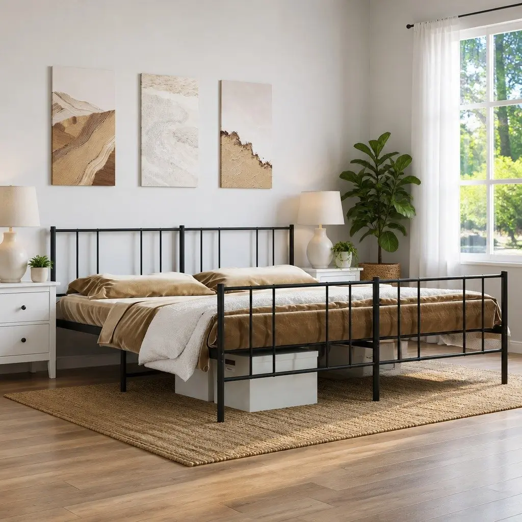 King Size Metal Bed Frame 183x203cm in Black