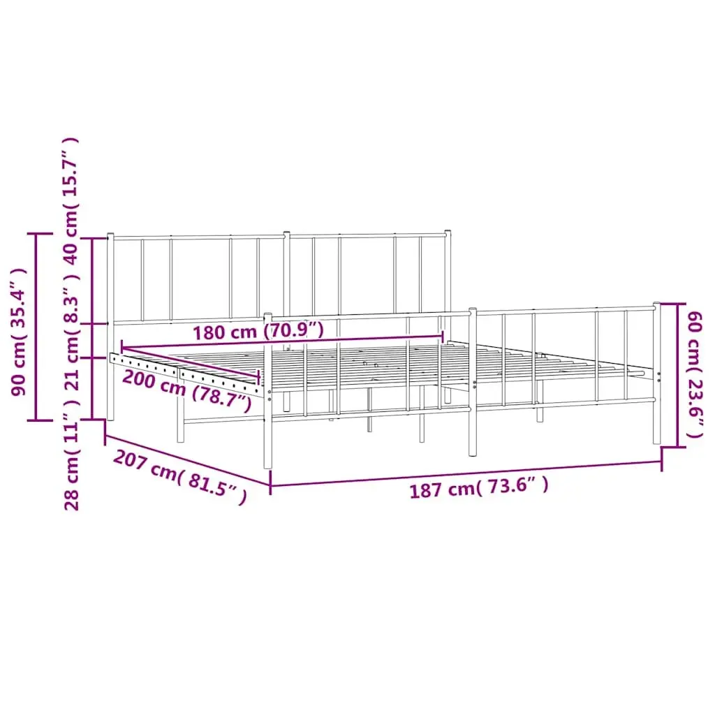 King Size Metal Bed Frame 183x203cm in Black