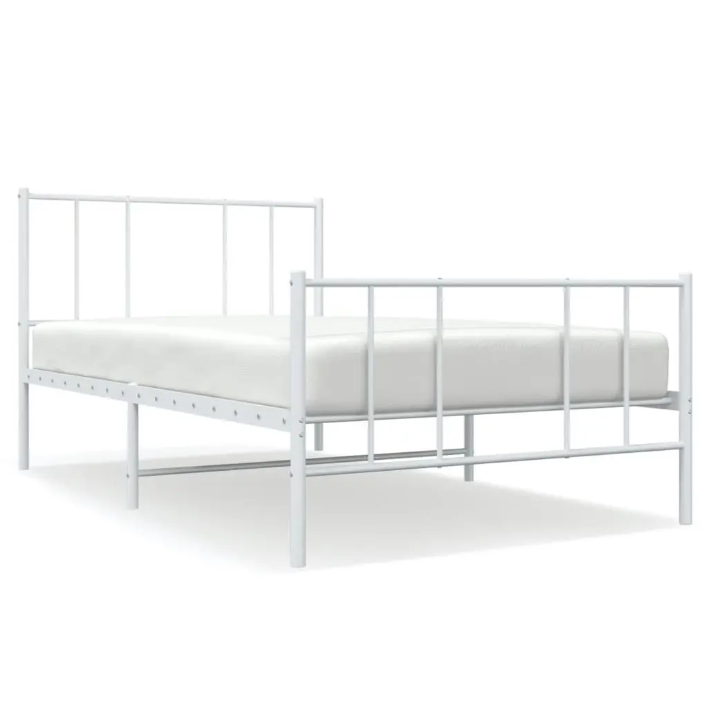 Metal Bed Frame King Single Bedroom 107x203 cm White Slatted Base Footboard