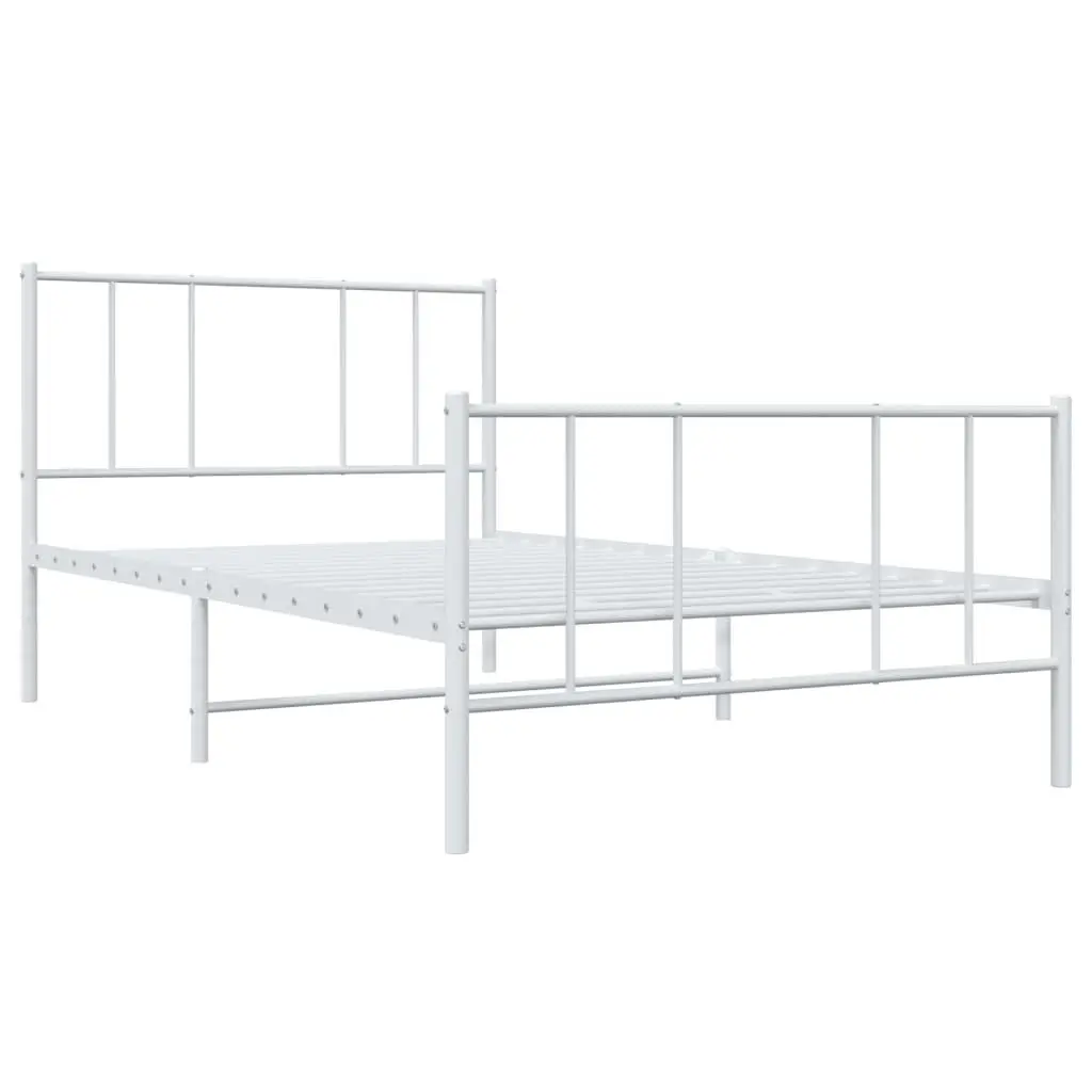 Metal Bed Frame King Single Bedroom 107x203 cm White Slatted Base Footboard