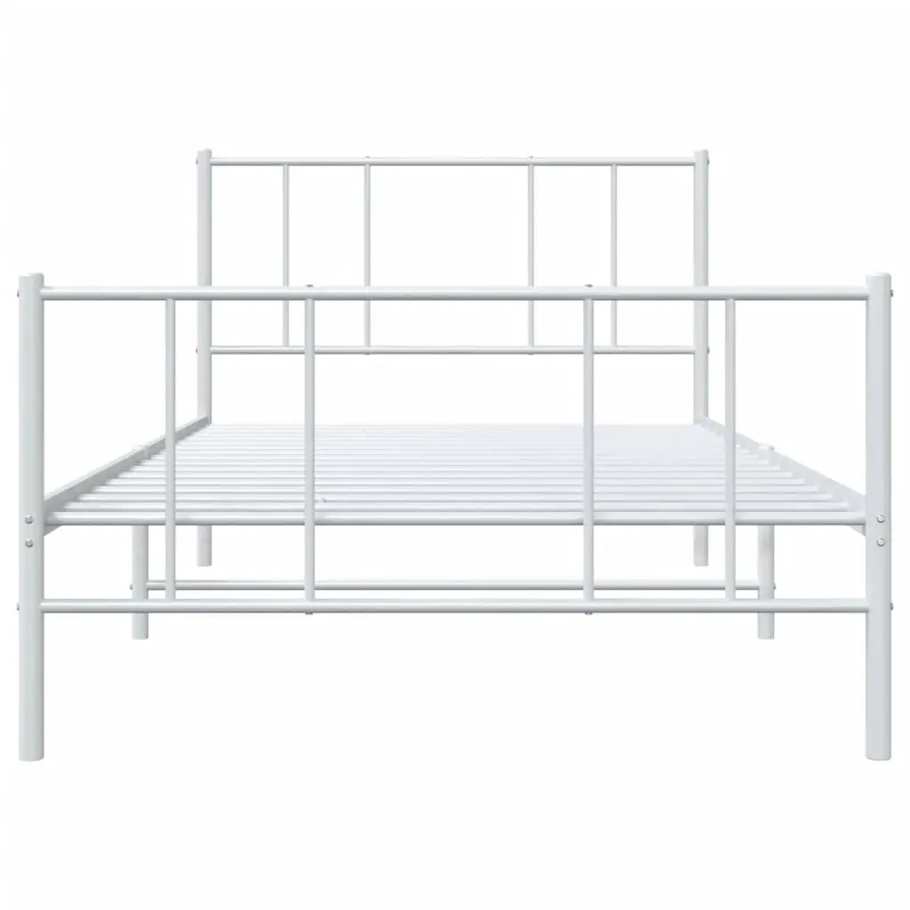 Metal Bed Frame King Single Bedroom 107x203 cm White Slatted Base Footboard