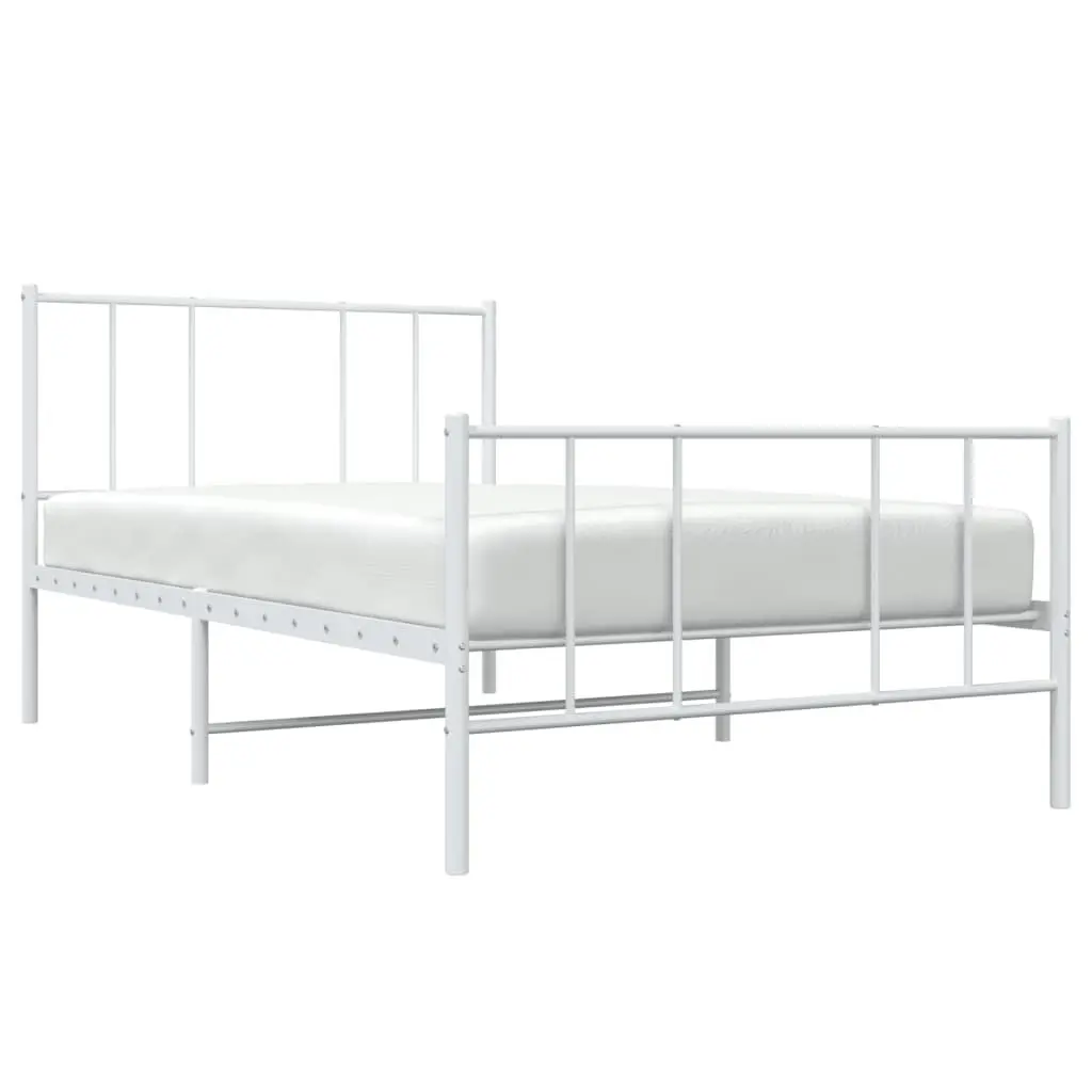 Metal Bed Frame King Single Bedroom 107x203 cm White Slatted Base Footboard