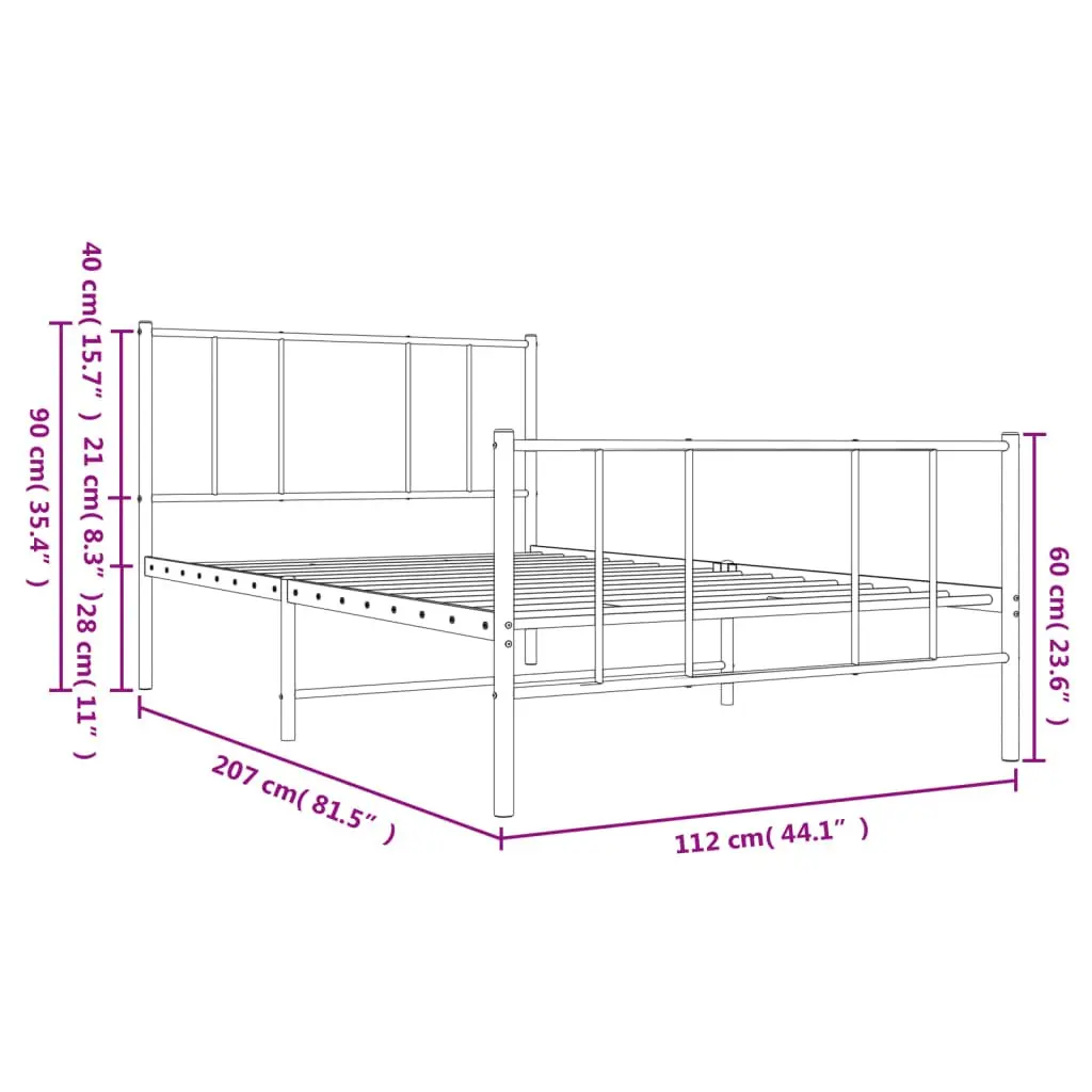Metal Bed Frame King Single Bedroom 107x203 cm White Slatted Base Footboard