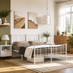 White Metal Bed Frame Specifications 135x190cm