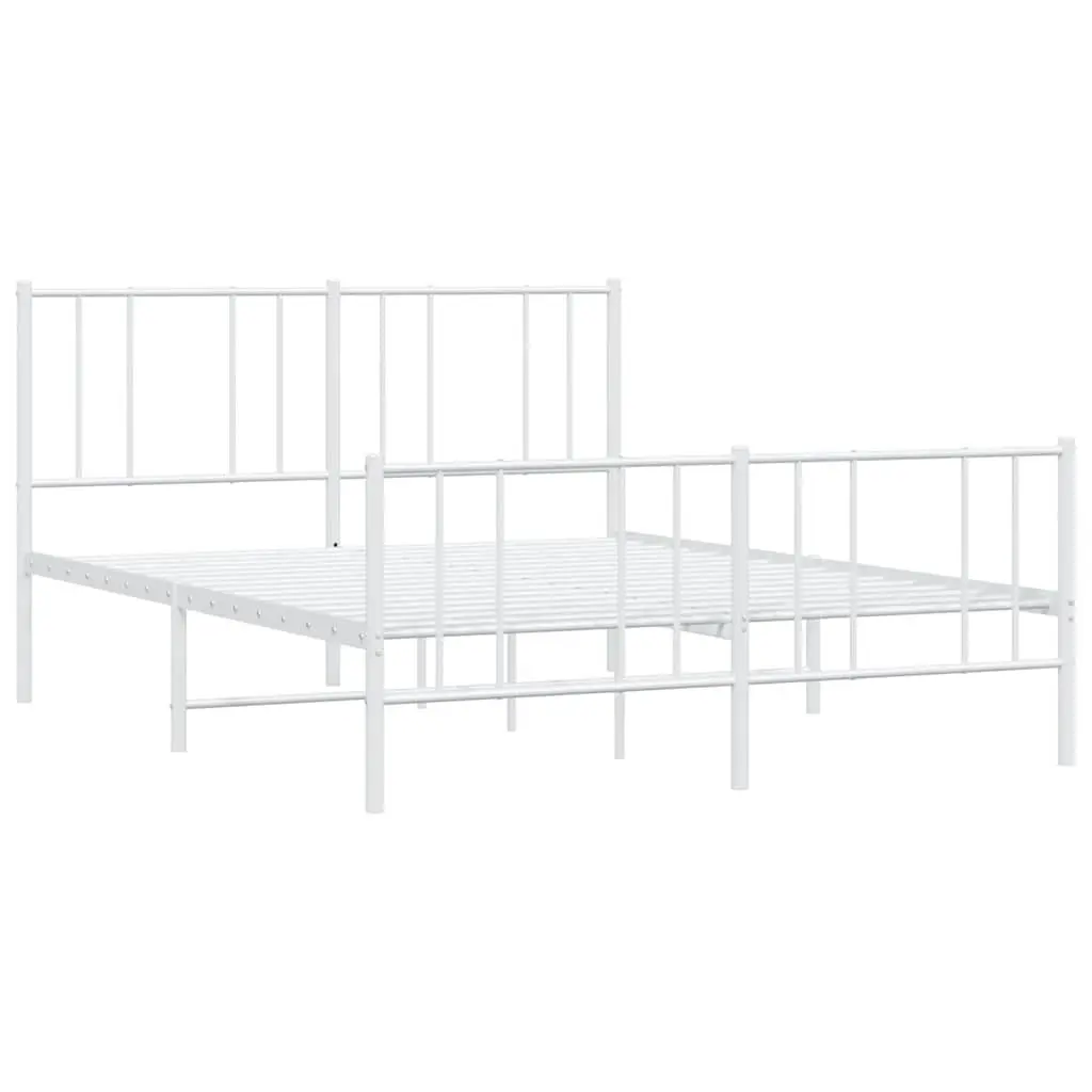 Metal Bed Frame White Footboard Bedroom Furniture 135x190cm Slatted Base Support
