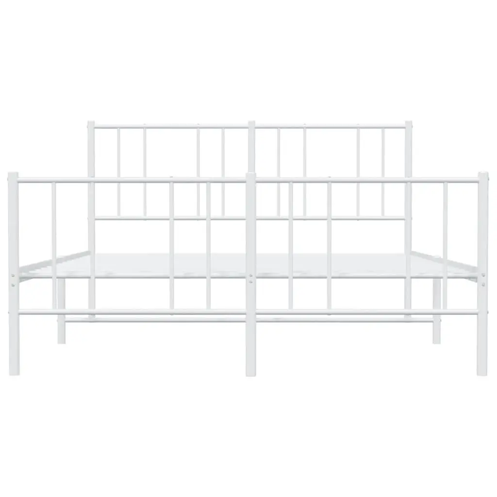 Metal Bed Frame White Footboard Bedroom Furniture 135x190cm Slatted Base Support