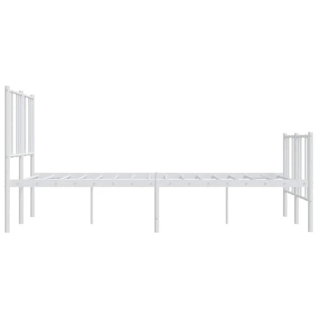 Metal Bed Frame White Footboard Bedroom Furniture 135x190cm Slatted Base Support