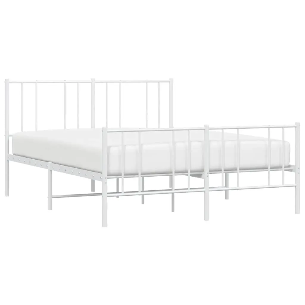 Metal Bed Frame White Footboard Bedroom Furniture 135x190cm Slatted Base Support