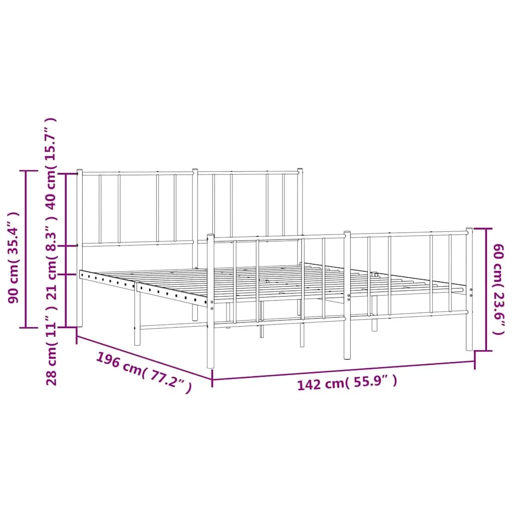 Metal Bed Frame White Footboard Bedroom Furniture 135x190cm Slatted Base Support