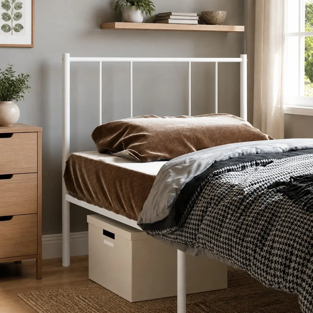 Metal Headboard 90cm White Bedroom Bed Header Powder Coated Steel Frame
